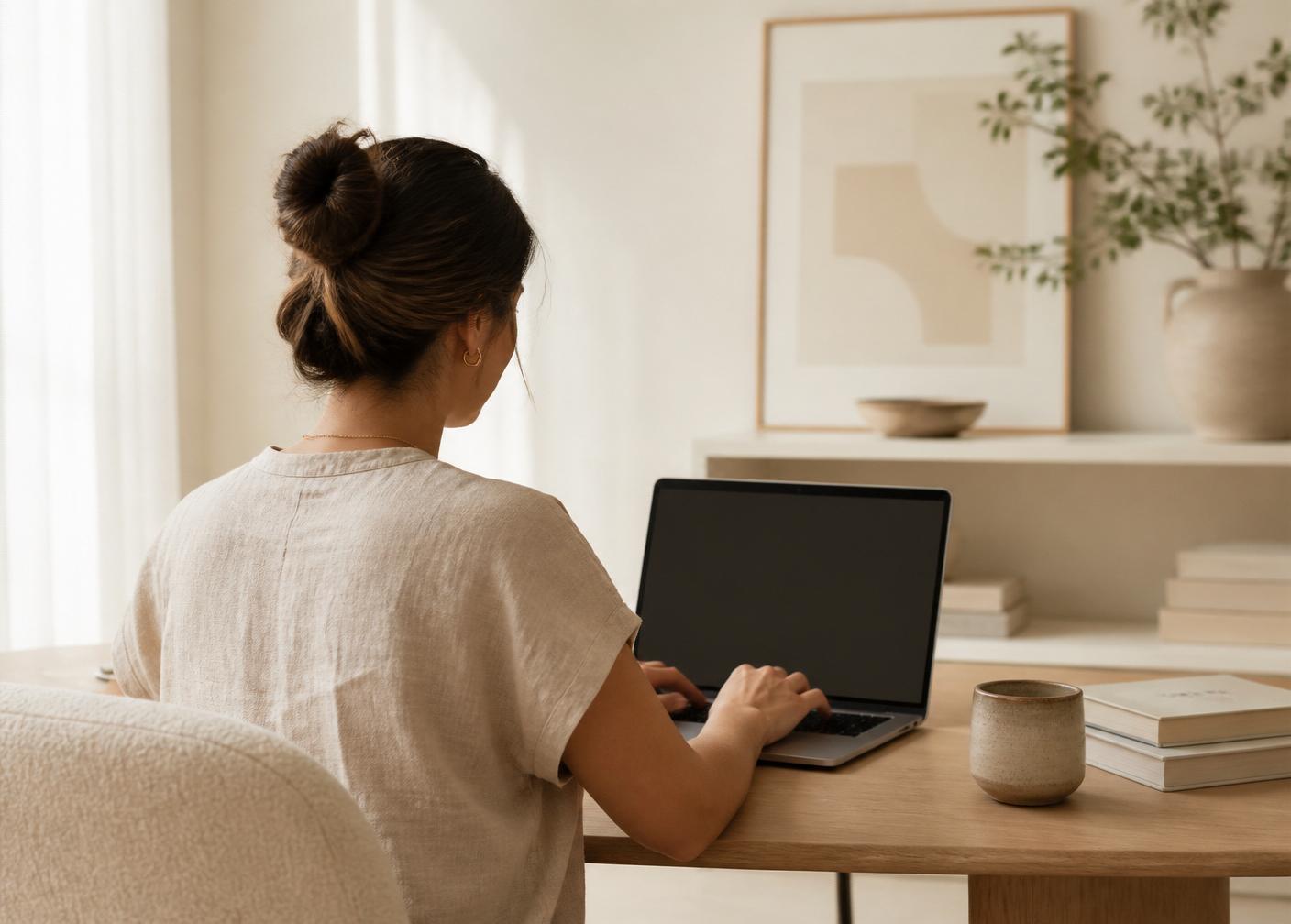 Personne travaillant sur un ordinateur portable dans un studio lumineux